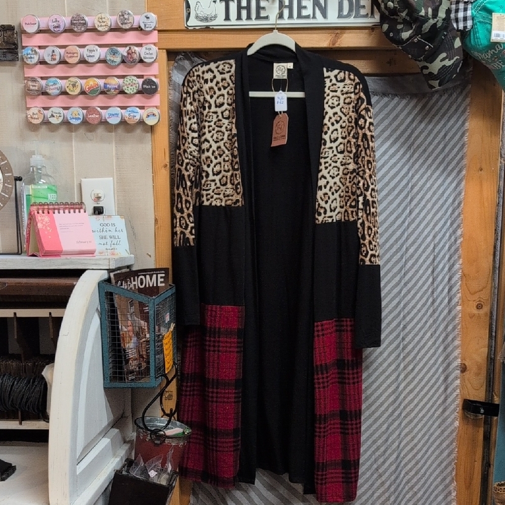 Leopard and Plaid Long Cardigan